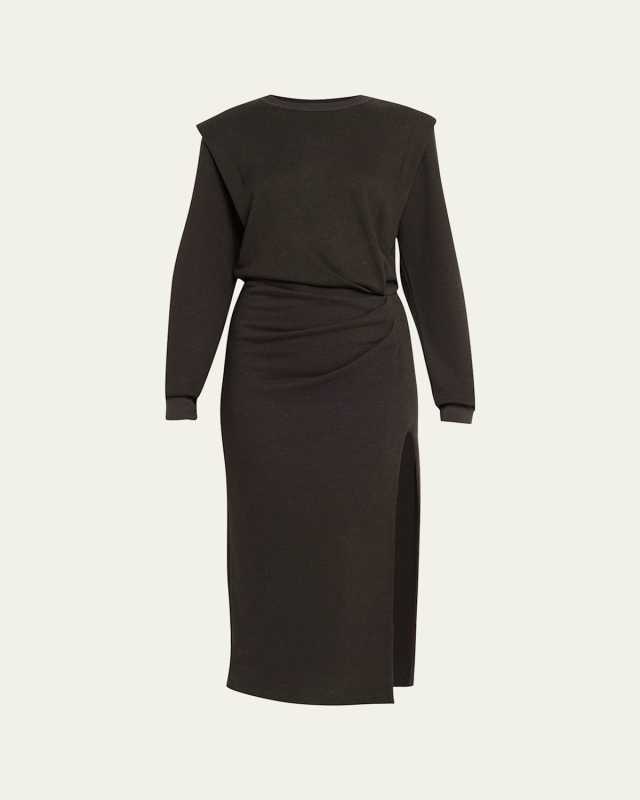 Mafalda Gathered Long-Sleeve Wool Midi Dress